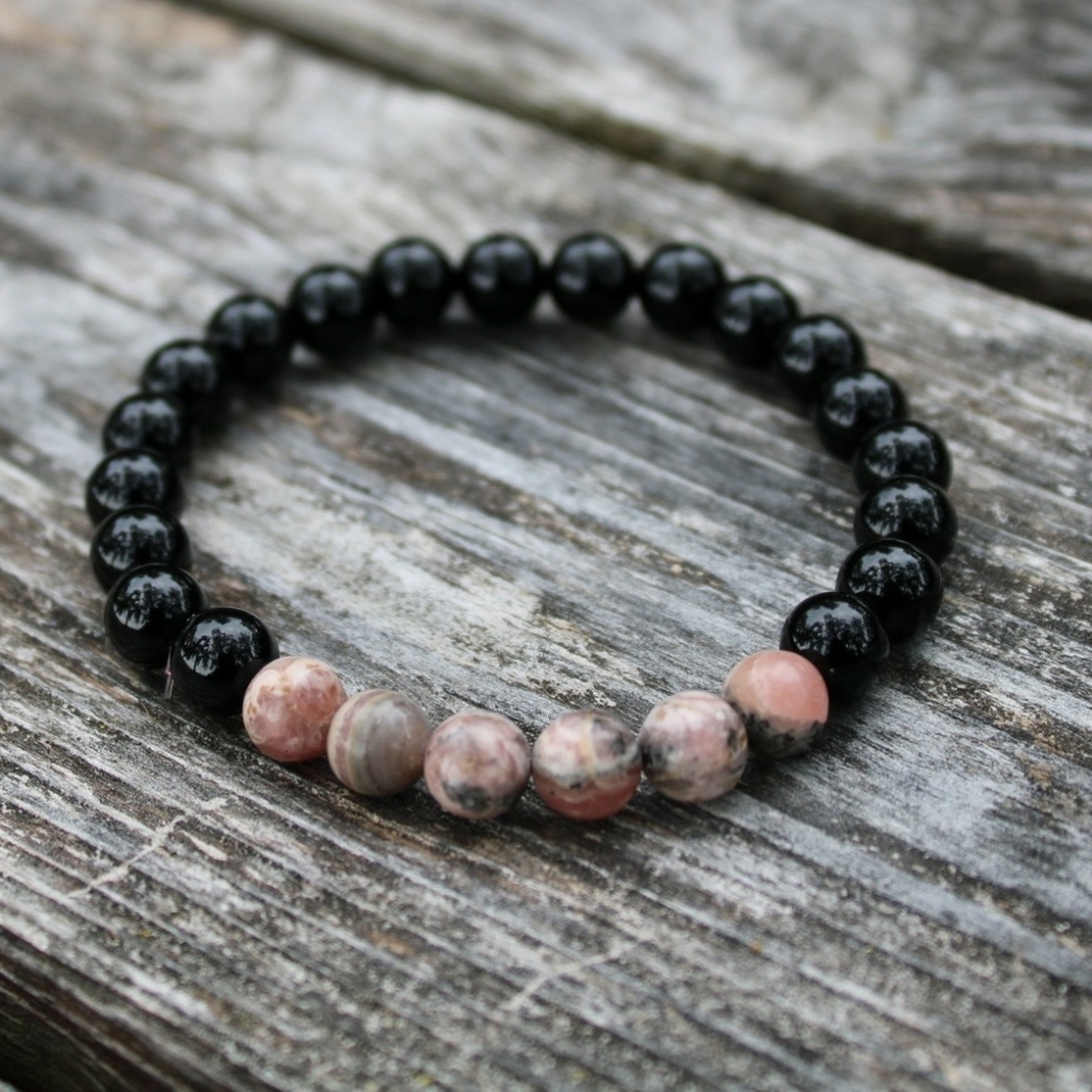Unisex Black Onyx Rhodochrosite Gemstone Bracelets